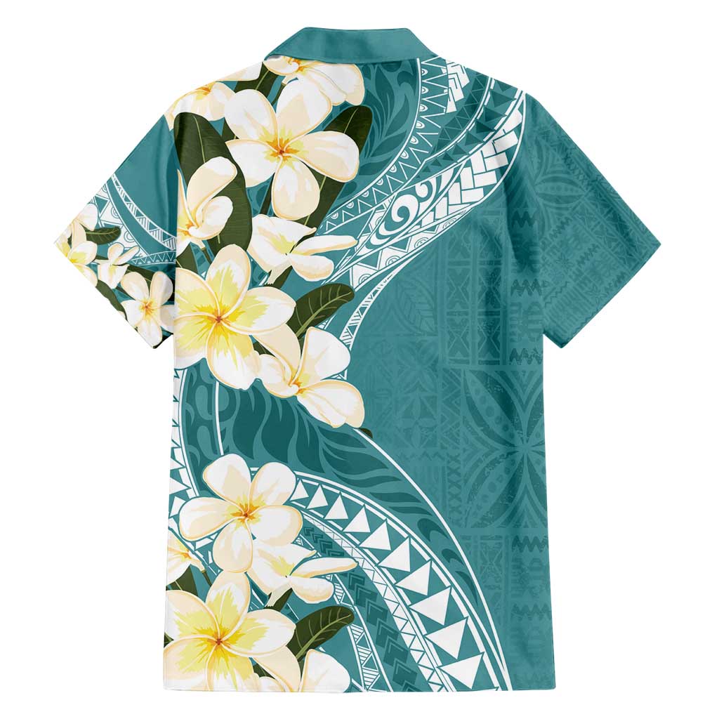 Aloha Hawaii Festive Family Matching Off Shoulder Maxi Dress and Hawaiian Shirt Frangipani Lace Classic - Teal LT7 - Polynesian Pride