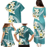 Aloha Hawaii Festive Family Matching Puletasi and Hawaiian Shirt Frangipani Lace Classic - Teal LT7 - Polynesian Pride
