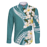 Aloha Hawaii Festive Family Matching Puletasi and Hawaiian Shirt Frangipani Lace Classic - Teal LT7 Dad's Shirt - Long Sleeve Teal - Polynesian Pride