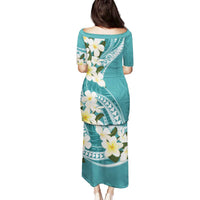 Aloha Hawaii Festive Family Matching Puletasi and Hawaiian Shirt Frangipani Lace Classic - Teal LT7 - Polynesian Pride