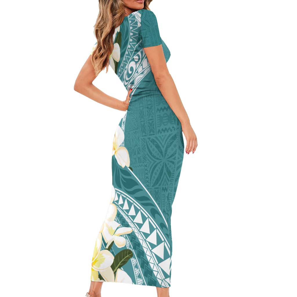Aloha Hawaii Festive Family Matching Short Sleeve Bodycon Dress and Hawaiian Shirt Frangipani Lace Classic - Teal LT7 - Polynesian Pride