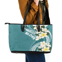 Aloha Hawaii Festive Leather Tote Bag Frangipani Lace Classic - Teal