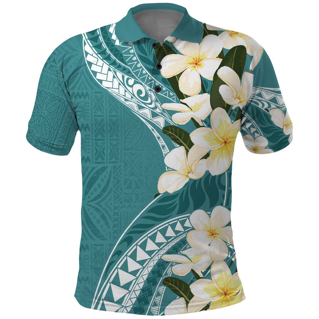 Aloha Hawaii Festive Polo Shirt Frangipani Lace Classic - Teal
