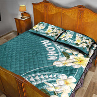 Aloha Hawaii Festive Quilt Bed Set Frangipani Lace Classic - Teal