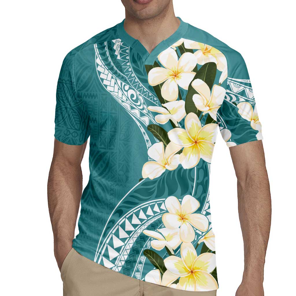 Aloha Hawaii Festive Rugby Jersey Frangipani Lace Classic - Teal