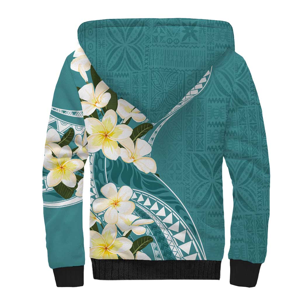 Aloha Hawaii Festive Sherpa Hoodie Frangipani Lace Classic - Teal