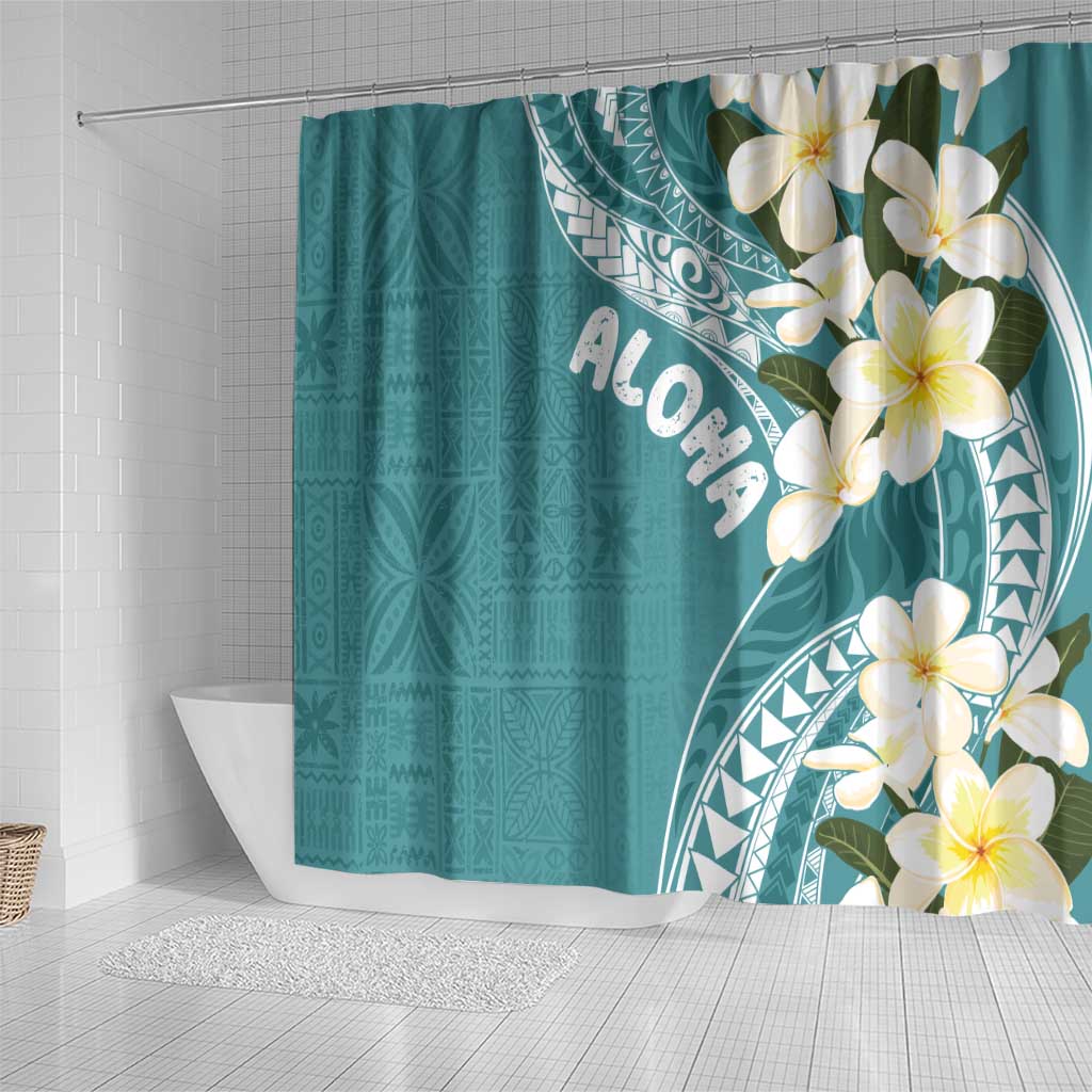 Aloha Hawaii Festive Shower Curtain Frangipani Lace Classic - Teal