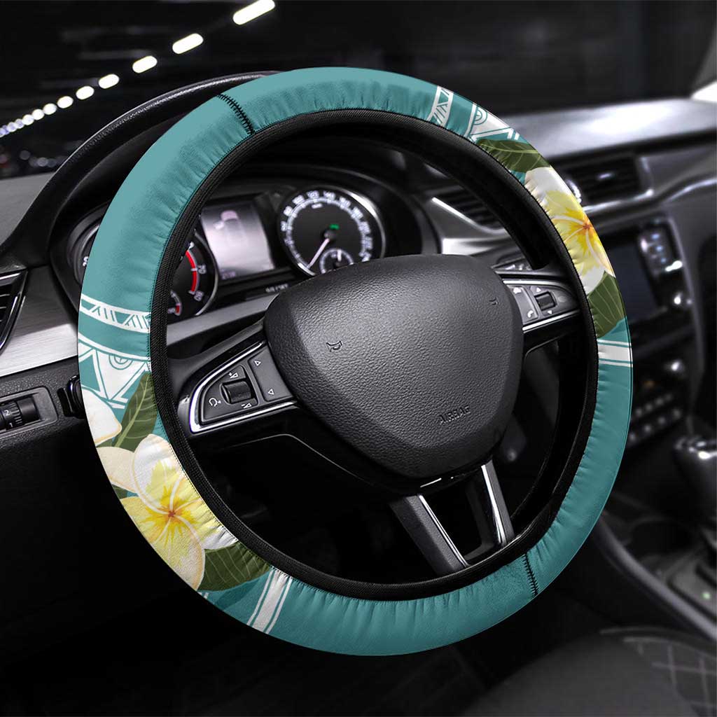 Aloha Hawaii Festive Steering Wheel Cover Frangipani Lace Classic - Teal