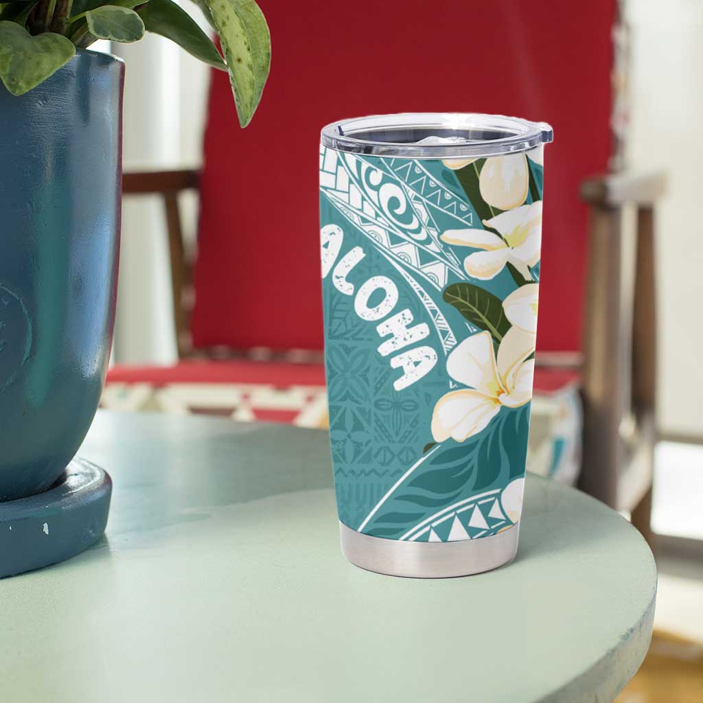 Aloha Hawaii Festive Tumbler Cup Frangipani Lace Classic - Teal