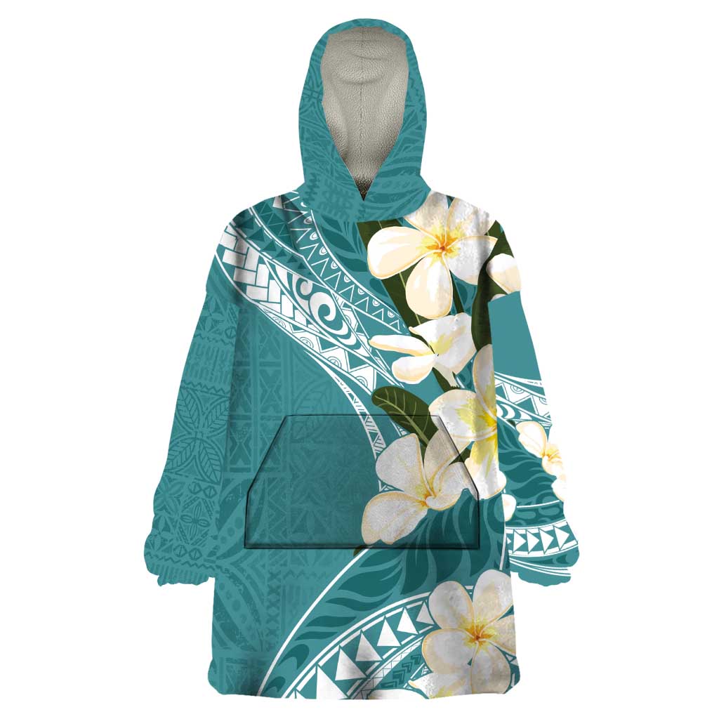 Aloha Hawaii Festive Wearable Blanket Hoodie Frangipani Lace Classic - Teal