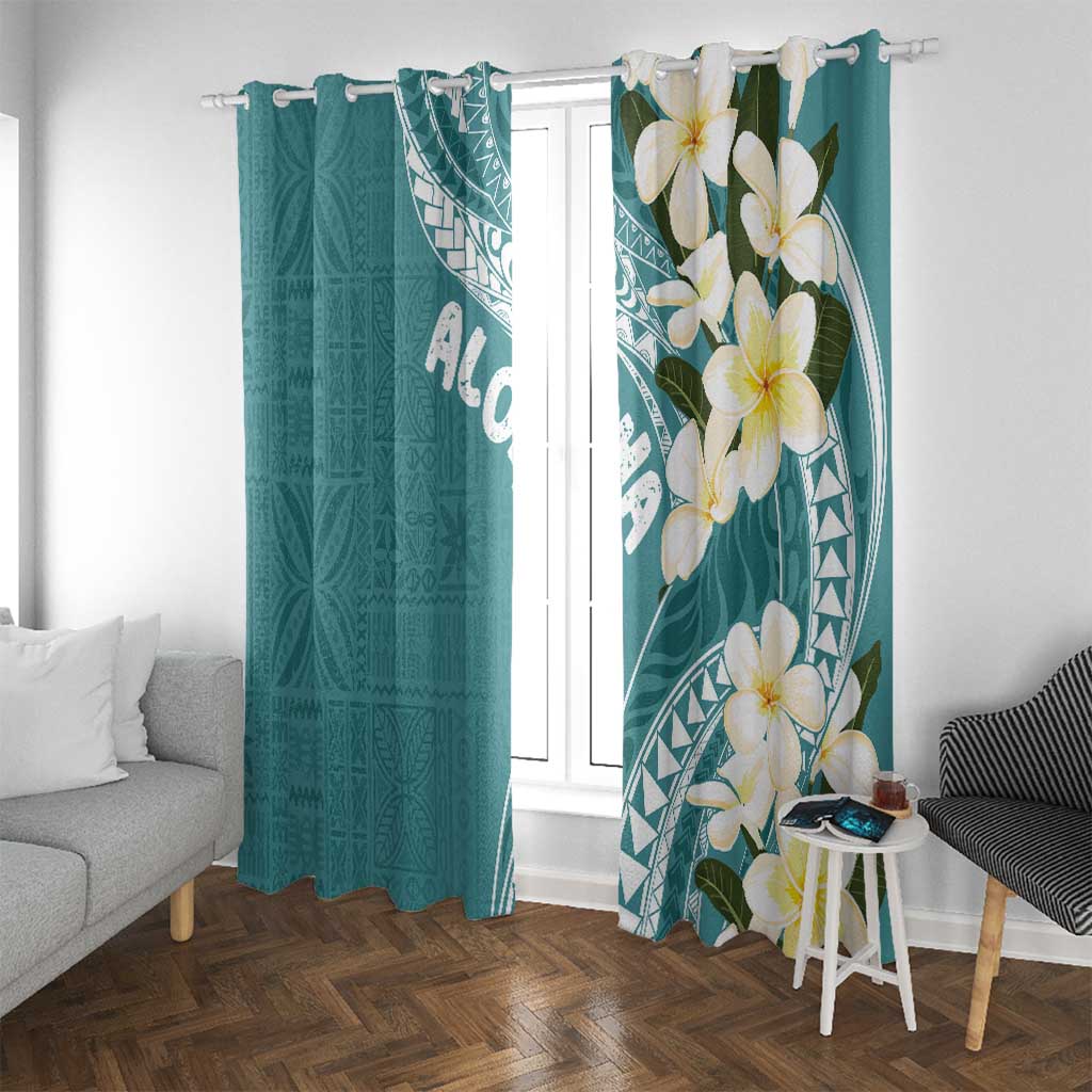 Aloha Hawaii Festive Window Curtain Frangipani Lace Classic - Teal