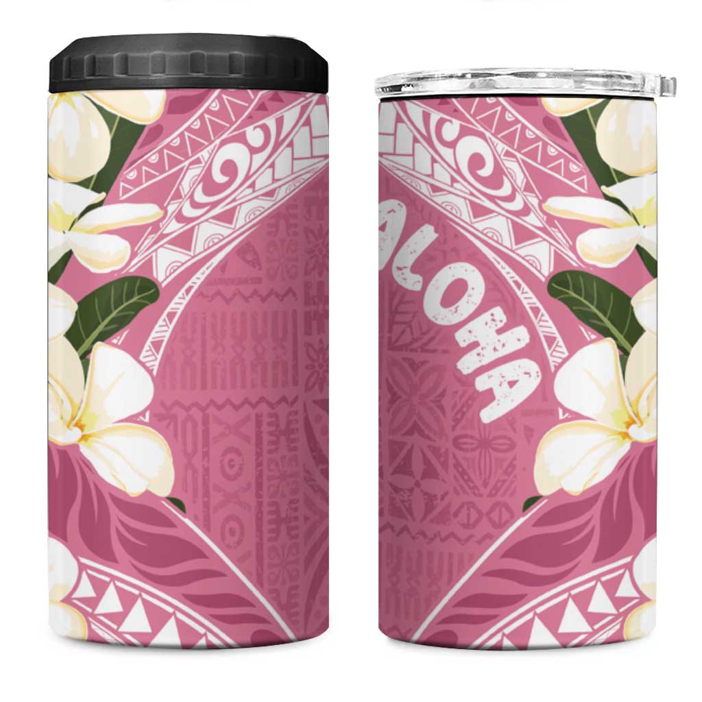 Aloha Hawaii Festive 4 in 1 Can Cooler Tumbler Frangipani Lace Classic - Rosy