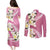 Aloha Hawaii Festive Couples Matching Puletasi and Long Sleeve Button Shirt Frangipani Lace Classic - Rosy