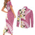 Aloha Hawaii Festive Couples Matching Short Sleeve Bodycon Dress and Long Sleeve Button Shirt Frangipani Lace Classic - Rosy