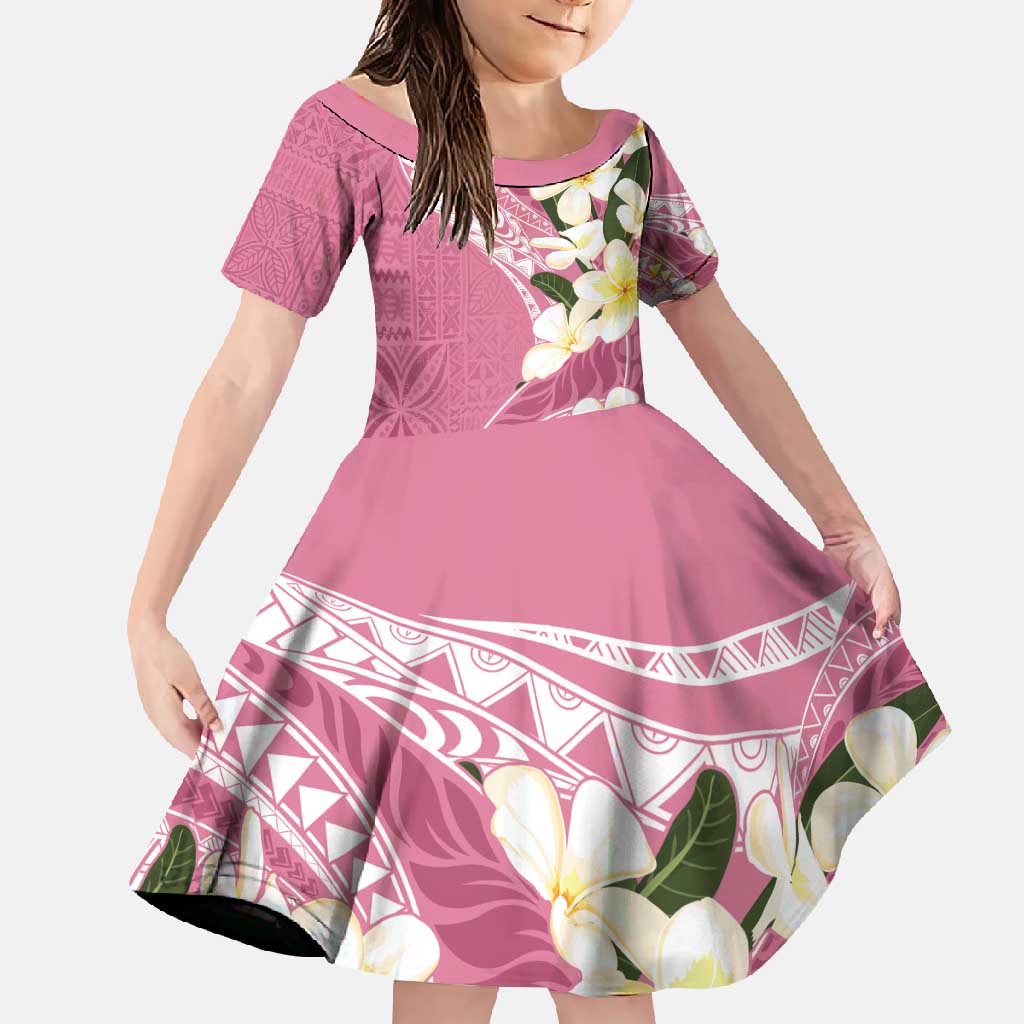 Aloha Hawaii Festive Family Matching Long Sleeve Bodycon Dress and Hawaiian Shirt Frangipani Lace Classic - Rosy LT7 Daughter's Dress Pink - Polynesian Pride