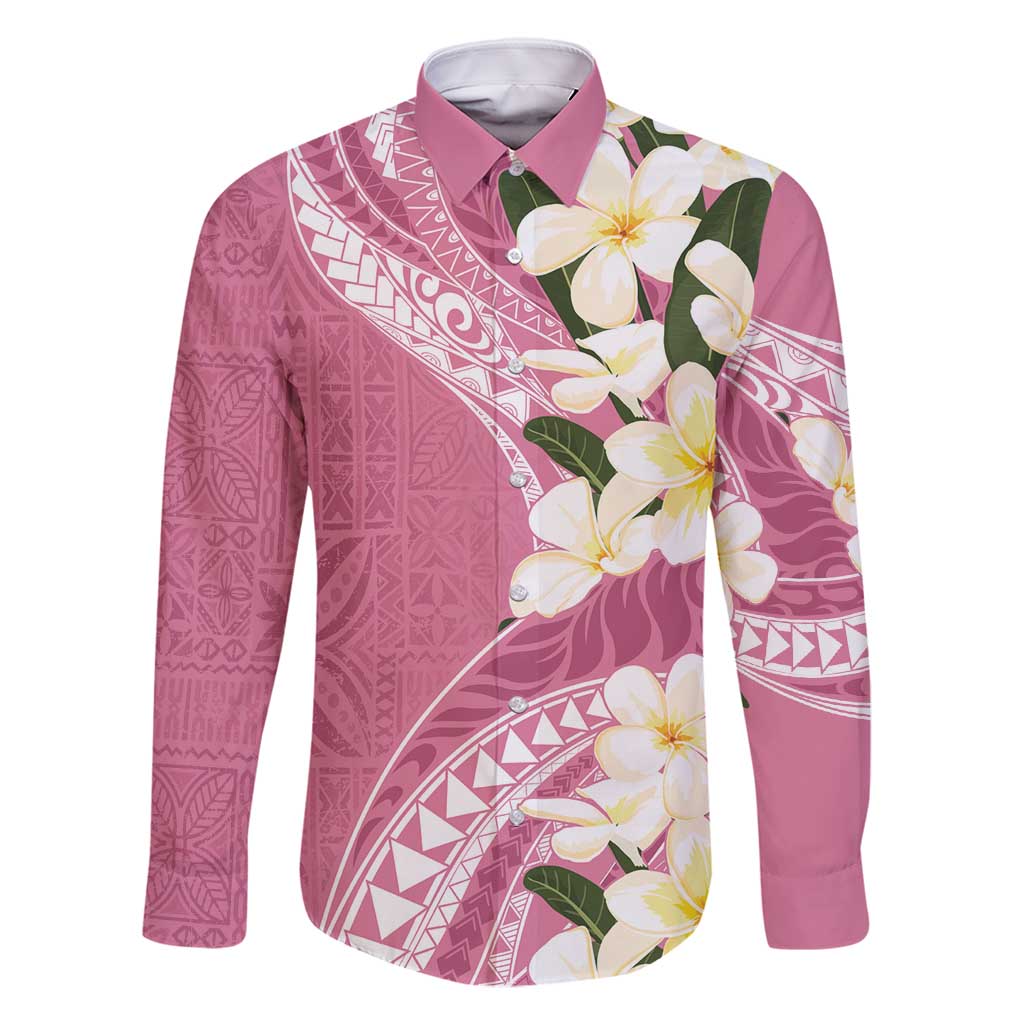 Aloha Hawaii Festive Family Matching Long Sleeve Bodycon Dress and Hawaiian Shirt Frangipani Lace Classic - Rosy LT7 Dad's Shirt - Long Sleeve Pink - Polynesian Pride