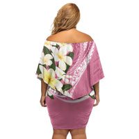 Aloha Hawaii Festive Family Matching Off Shoulder Short Dress and Hawaiian Shirt Frangipani Lace Classic - Rosy