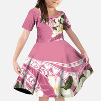 Aloha Hawaii Festive Family Matching Short Sleeve Bodycon Dress and Hawaiian Shirt Frangipani Lace Classic - Rosy LT7 Daughter's Dress Pink - Polynesian Pride