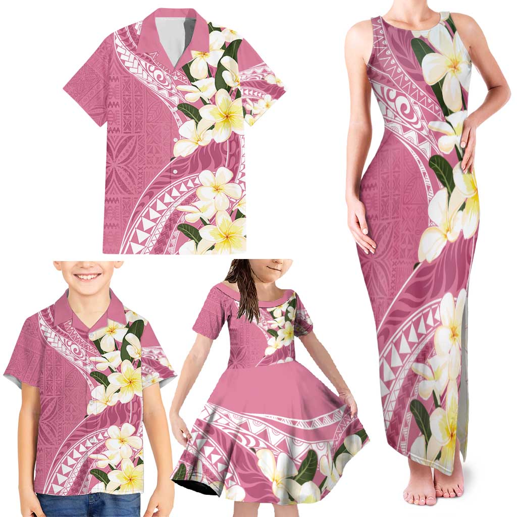 Aloha Hawaii Festive Family Matching Tank Maxi Dress and Hawaiian Shirt Frangipani Lace Classic - Rosy
