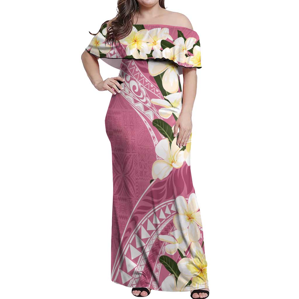 Aloha Hawaii Festive Off Shoulder Maxi Dress Frangipani Lace Classic - Rosy