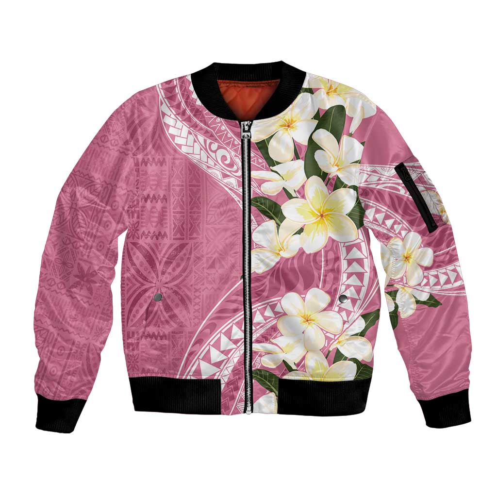 Aloha Hawaii Festive Sleeve Zip Bomber Jacket Frangipani Lace Classic - Rosy