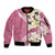 Aloha Hawaii Festive Sleeve Zip Bomber Jacket Frangipani Lace Classic - Rosy