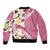 Aloha Hawaii Festive Sleeve Zip Bomber Jacket Frangipani Lace Classic - Rosy