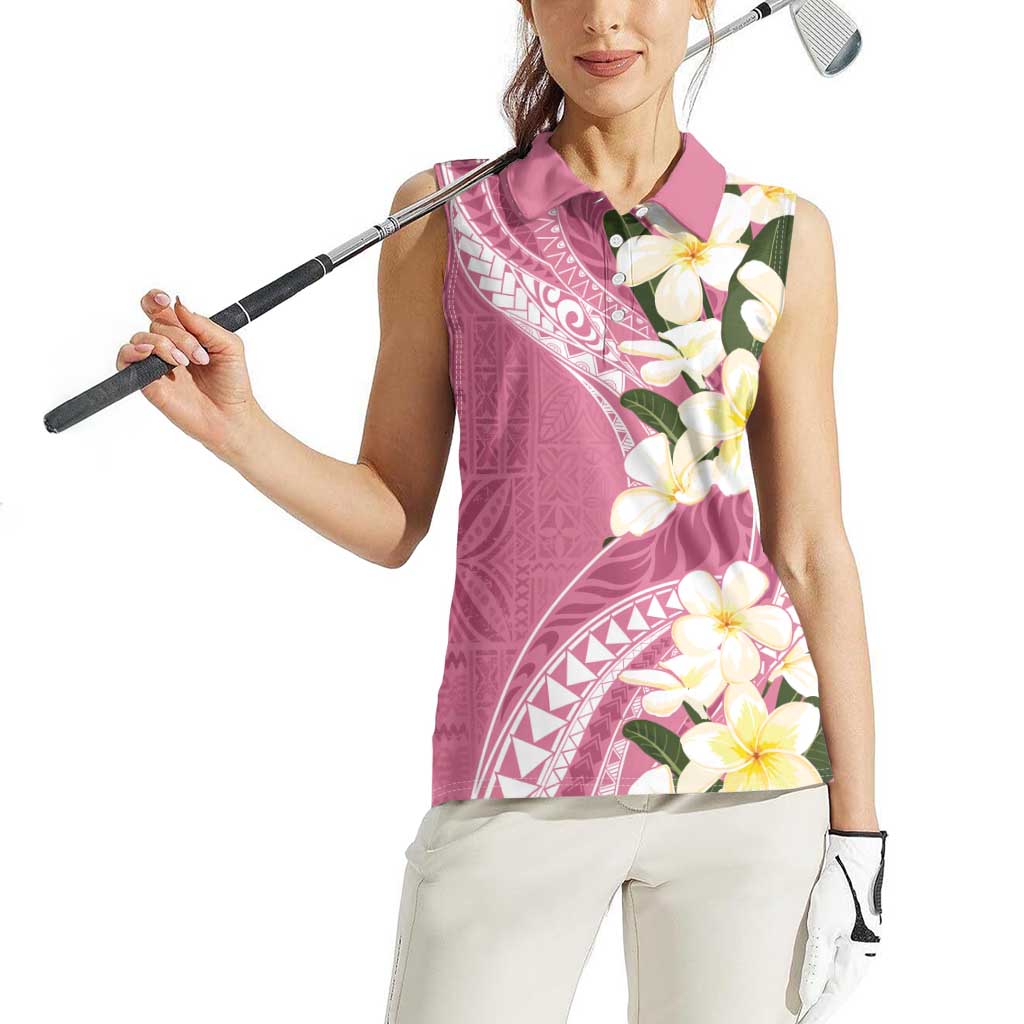 Aloha Hawaii Festive Women Sleeveless Polo Shirt Frangipani Lace Classic - Rosy