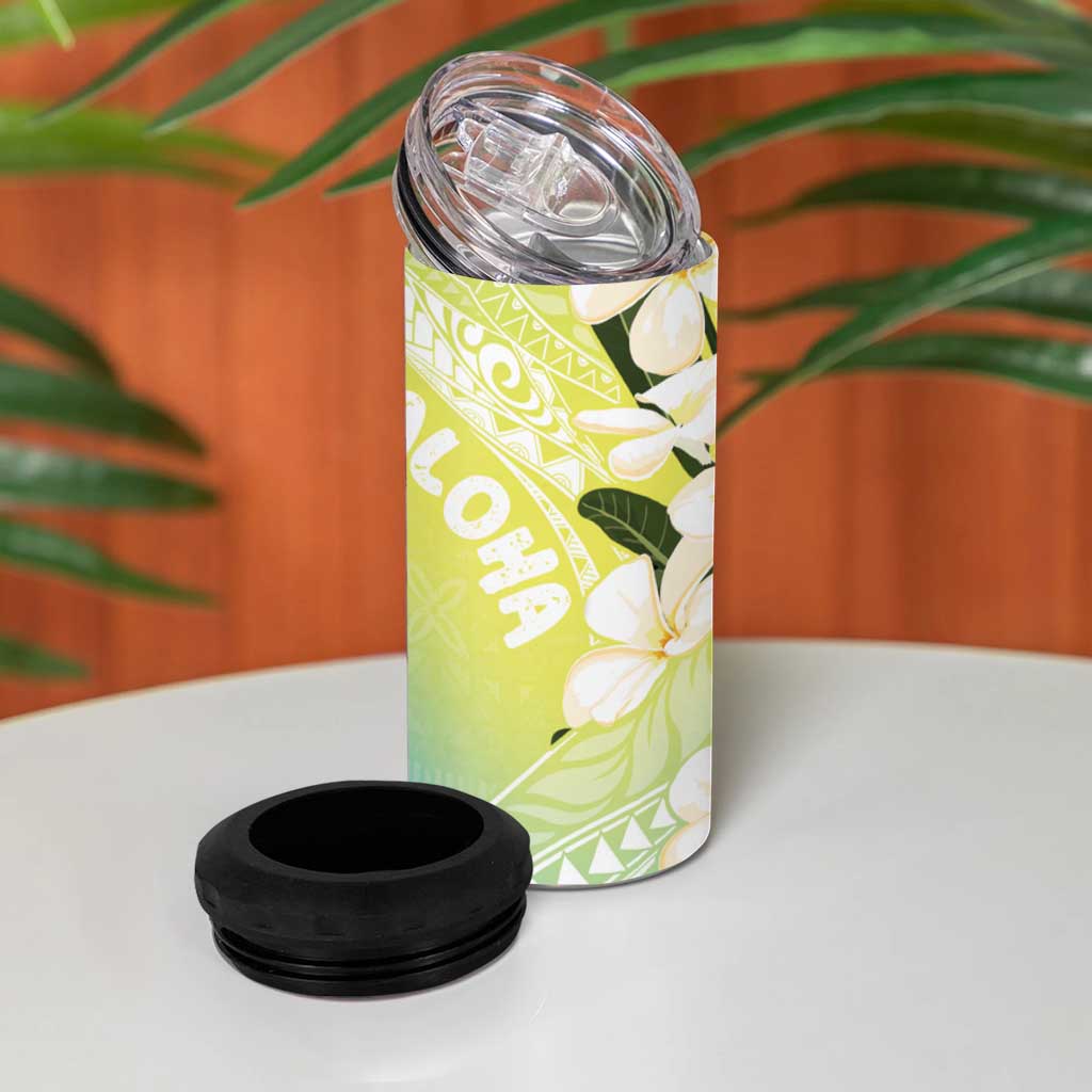 Aloha Hawaii Festive 4 in 1 Can Cooler Tumbler Frangipani Lace Classic - Summer Vibes