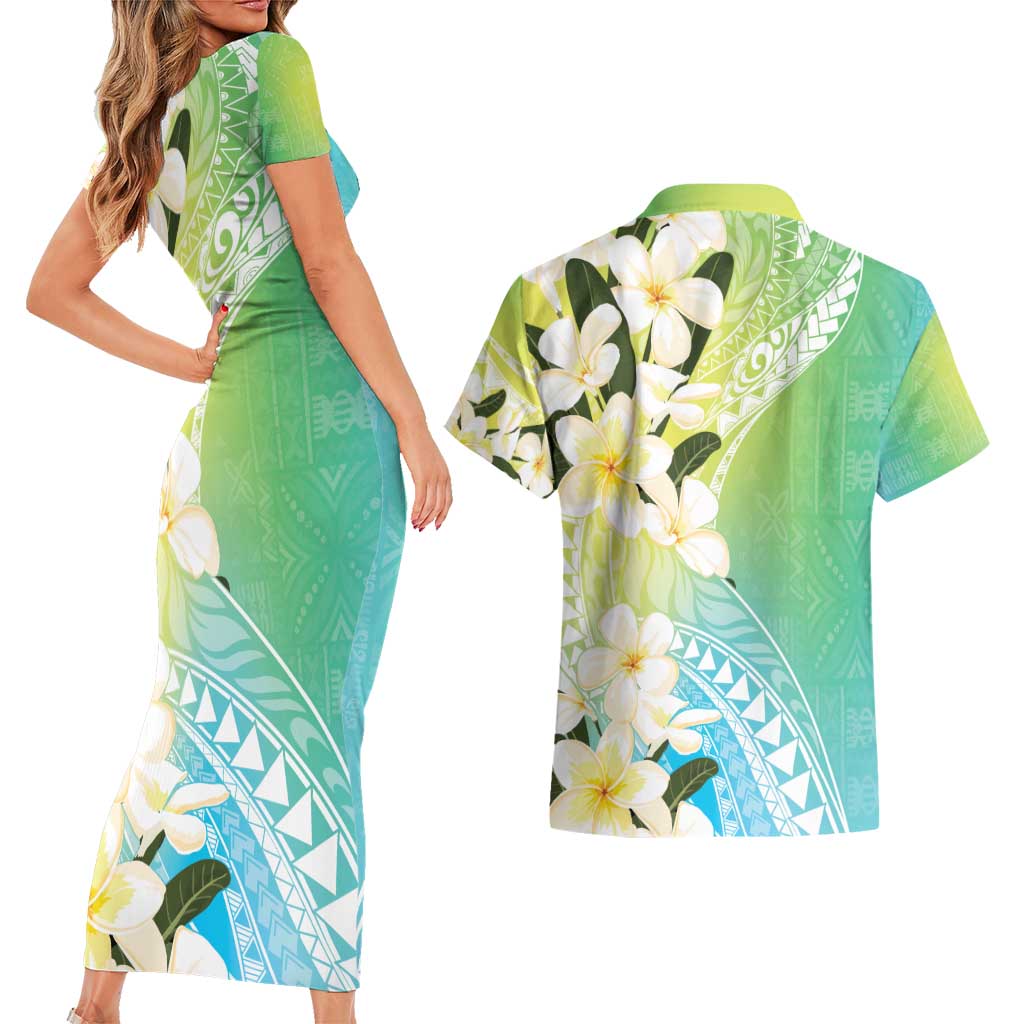 Aloha Hawaii Festive Couples Matching Short Sleeve Bodycon Dress and Hawaiian Shirt Frangipani Lace Classic - Summer Vibes