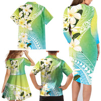 Aloha Hawaii Festive Family Matching Long Sleeve Bodycon Dress and Hawaiian Shirt Frangipani Lace Classic - Summer Vibes LT7 - Polynesian Pride