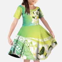 Aloha Hawaii Festive Family Matching Mermaid Dress and Hawaiian Shirt Frangipani Lace Classic - Summer Vibes LT7 Daughter's Dress Blue Green - Polynesian Pride