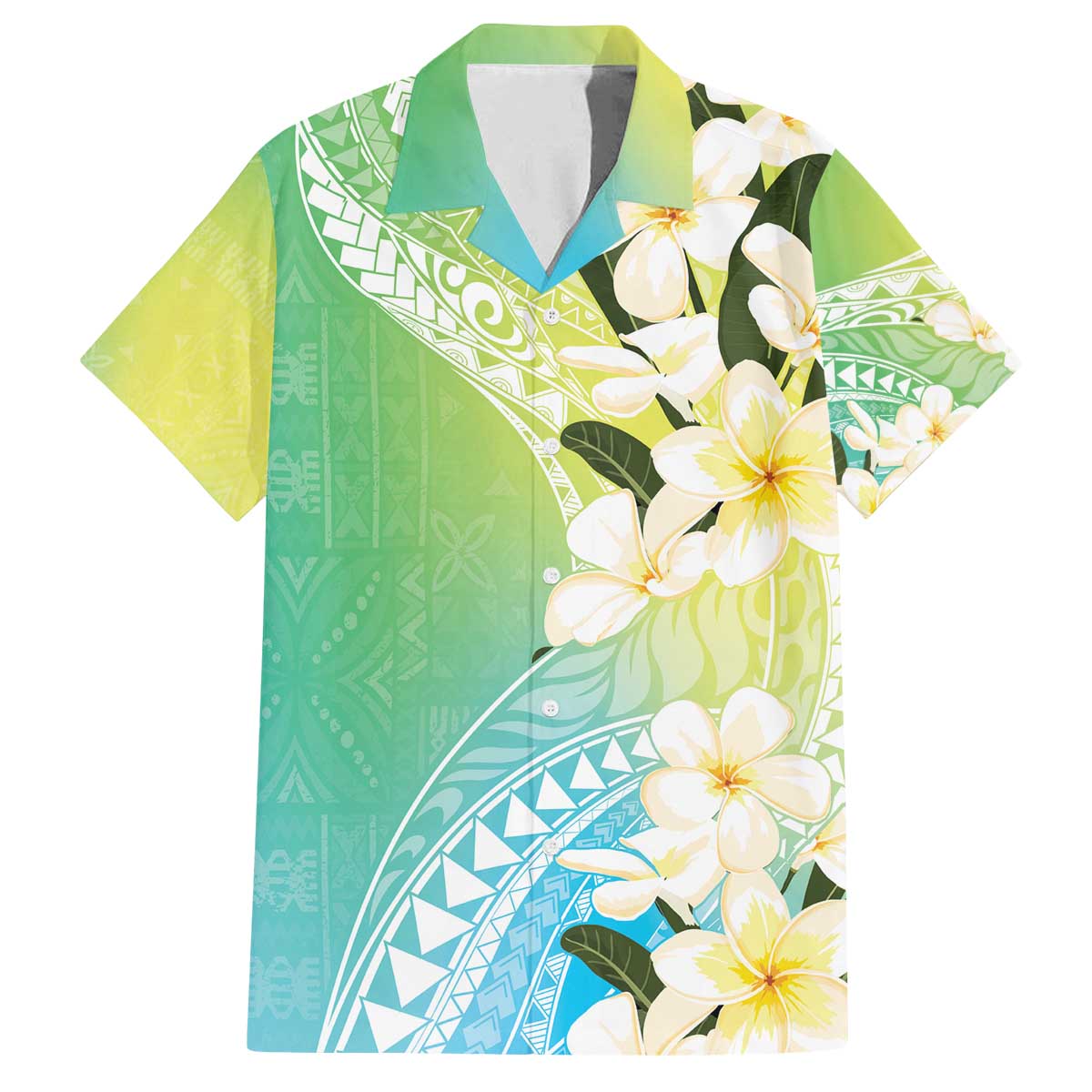 Aloha Hawaii Festive Family Matching Puletasi and Hawaiian Shirt Frangipani Lace Classic - Summer Vibes LT7 Dad's Shirt - Short Sleeve Blue Green - Polynesian Pride