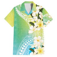 Aloha Hawaii Festive Family Matching Puletasi and Hawaiian Shirt Frangipani Lace Classic - Summer Vibes LT7 Dad's Shirt - Short Sleeve Blue Green - Polynesian Pride