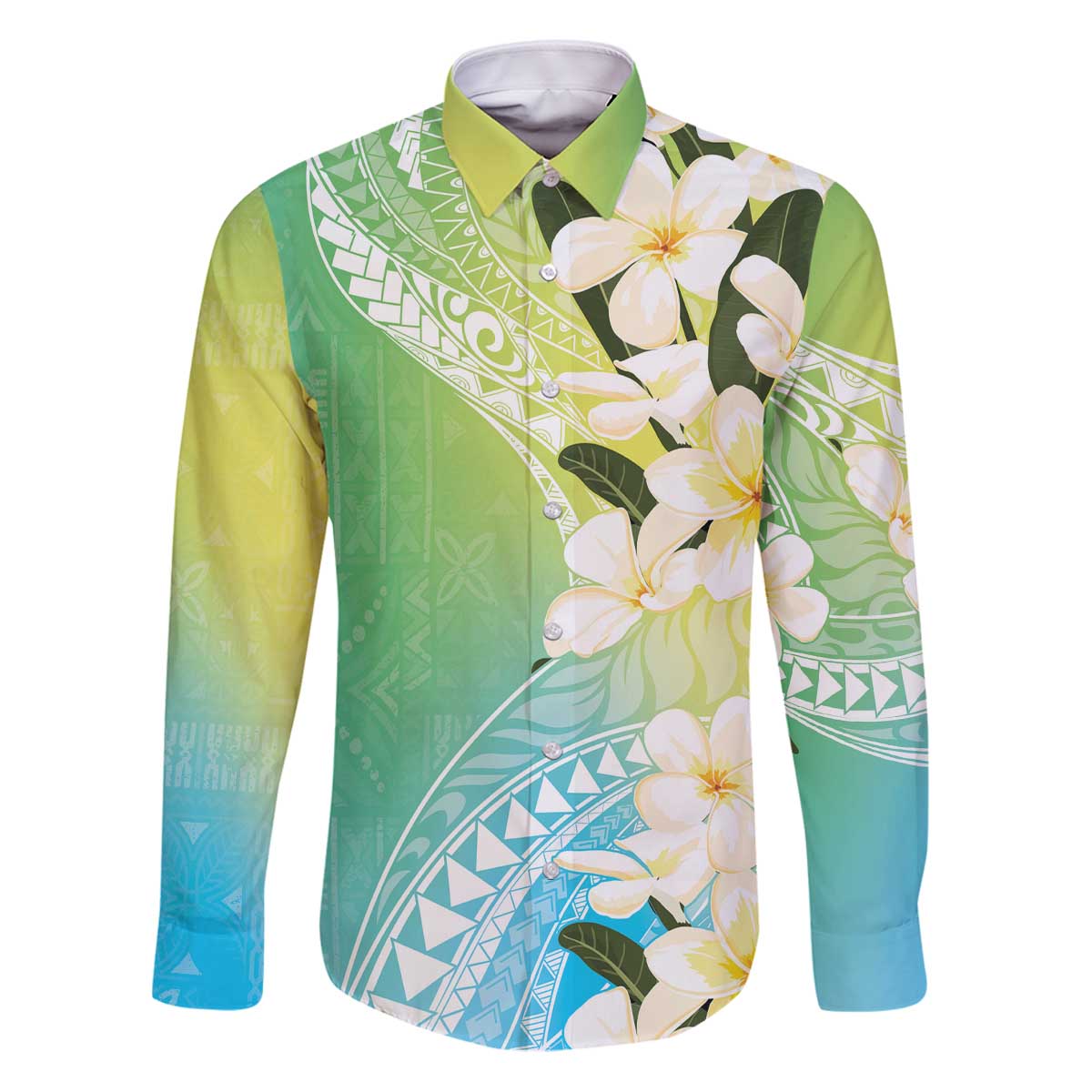 Aloha Hawaii Festive Family Matching Puletasi and Hawaiian Shirt Frangipani Lace Classic - Summer Vibes LT7 Dad's Shirt - Long Sleeve Blue Green - Polynesian Pride