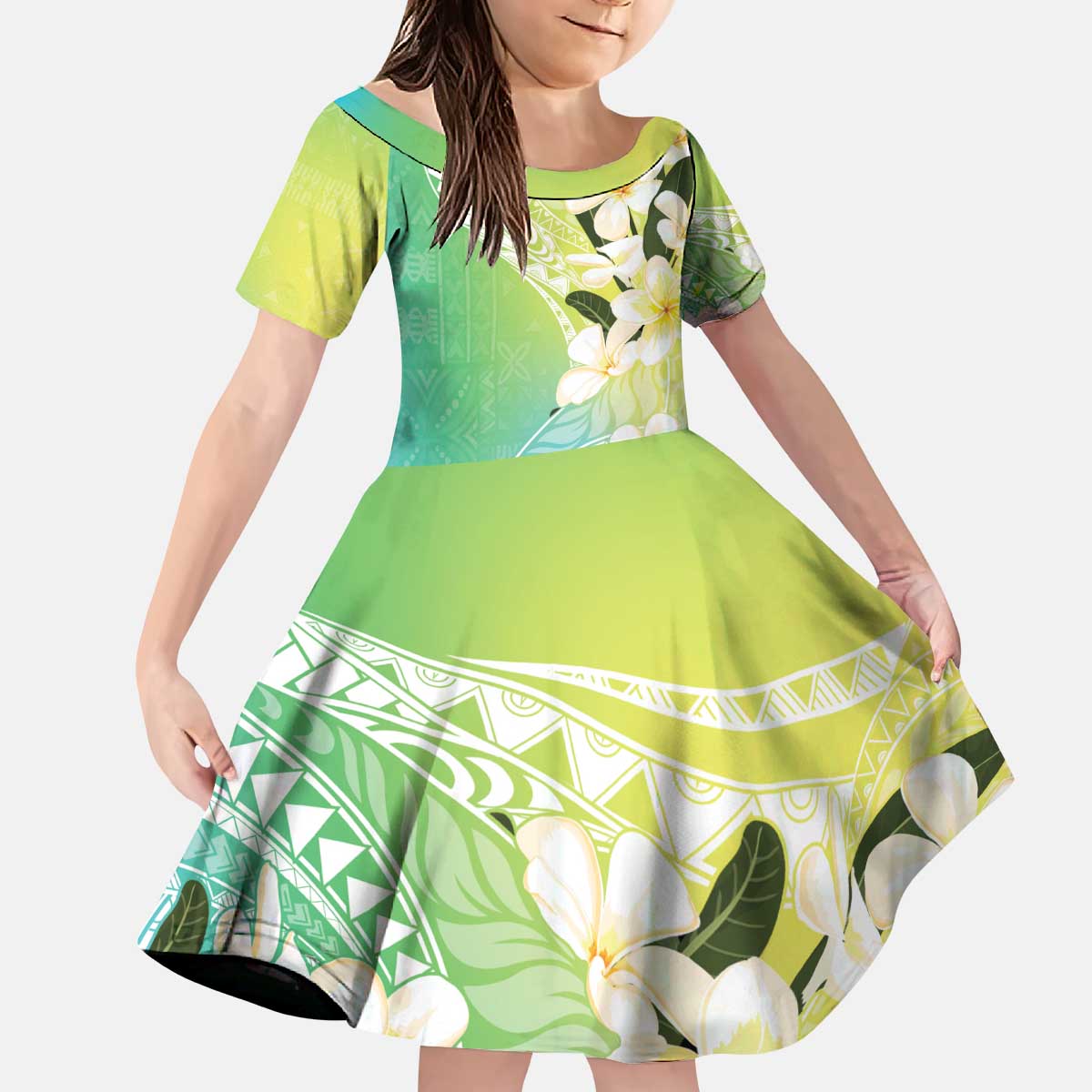 Aloha Hawaii Festive Kid Short Sleeve Dress Frangipani Lace Classic - Summer Vibes