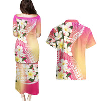 Aloha Hawaii Festive Couples Matching Puletasi and Hawaiian Shirt Frangipani Lace Classic - Spring Vibes