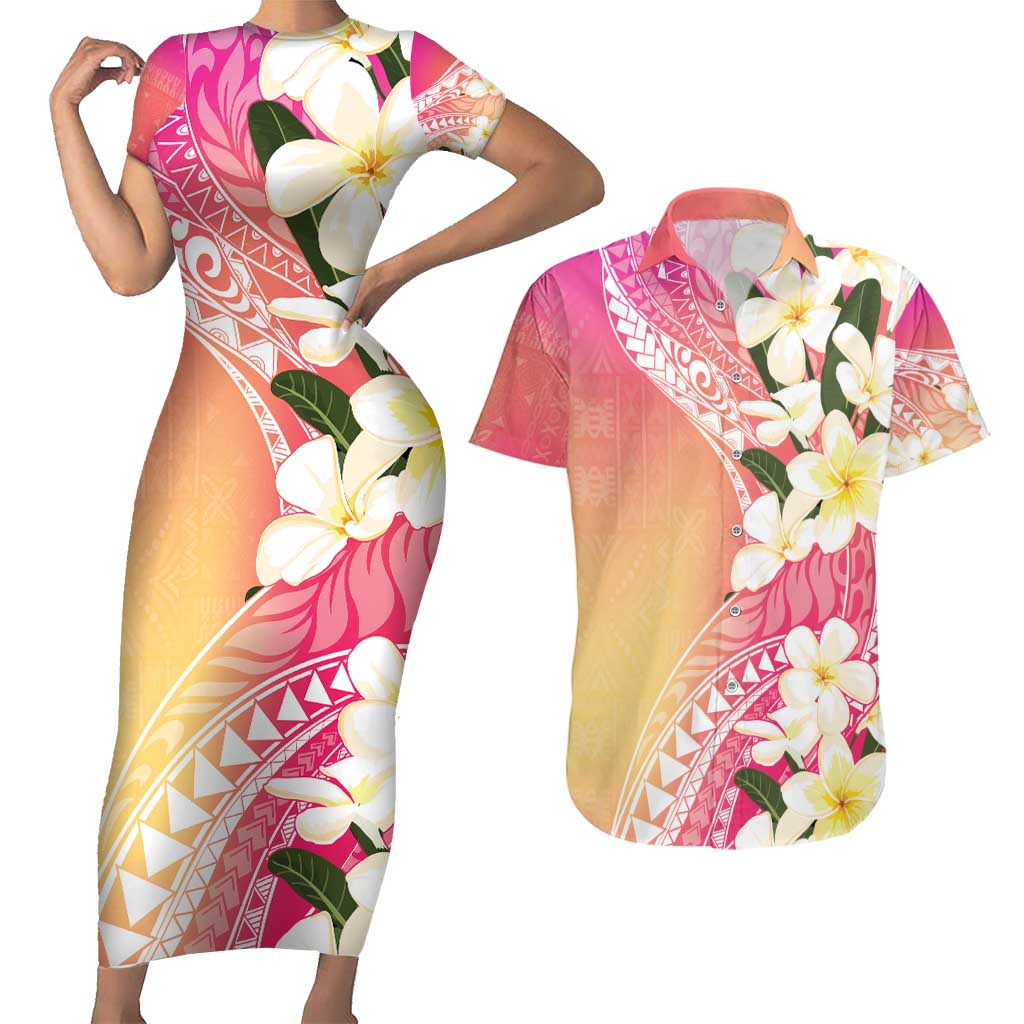 Aloha Hawaii Festive Couples Matching Short Sleeve Bodycon Dress and Hawaiian Shirt Frangipani Lace Classic - Spring Vibes