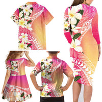 Aloha Hawaii Festive Family Matching Long Sleeve Bodycon Dress and Hawaiian Shirt Frangipani Lace Classic - Spring Vibes LT7 - Polynesian Pride
