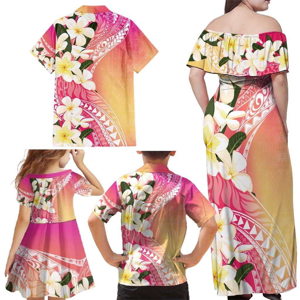 Aloha Hawaii Festive Family Matching Off Shoulder Maxi Dress and Hawaiian Shirt Frangipani Lace Classic - Spring Vibes LT7 - Polynesian Pride