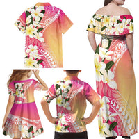 Aloha Hawaii Festive Family Matching Off Shoulder Maxi Dress and Hawaiian Shirt Frangipani Lace Classic - Spring Vibes LT7 - Polynesian Pride