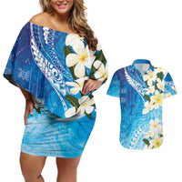 Aloha Hawaii Festive Couples Matching Off Shoulder Short Dress and Hawaiian Shirt Frangipani Lace Classic - Oceanic