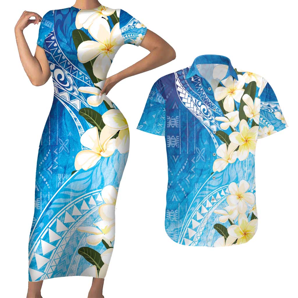 Aloha Hawaii Festive Couples Matching Short Sleeve Bodycon Dress and Hawaiian Shirt Frangipani Lace Classic - Oceanic