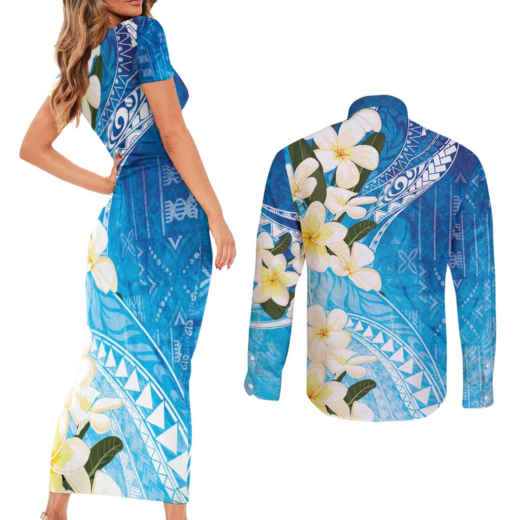 Aloha Hawaii Festive Couples Matching Short Sleeve Bodycon Dress and Long Sleeve Button Shirt Frangipani Lace Classic - Oceanic