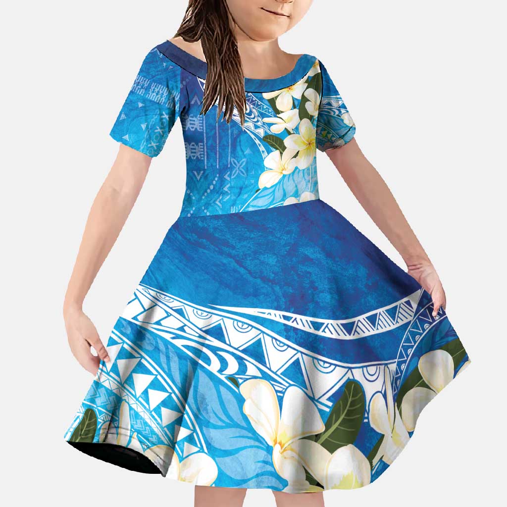 Aloha Hawaii Festive Family Matching Long Sleeve Bodycon Dress and Hawaiian Shirt Frangipani Lace Classic - Oceanic LT7 Daughter's Dress Navy - Polynesian Pride