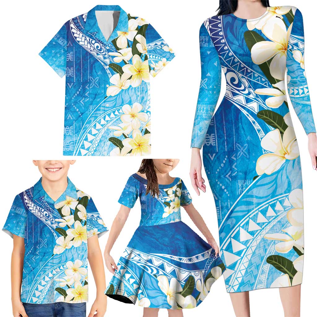 Aloha Hawaii Festive Family Matching Long Sleeve Bodycon Dress and Hawaiian Shirt Frangipani Lace Classic - Oceanic LT7 - Polynesian Pride