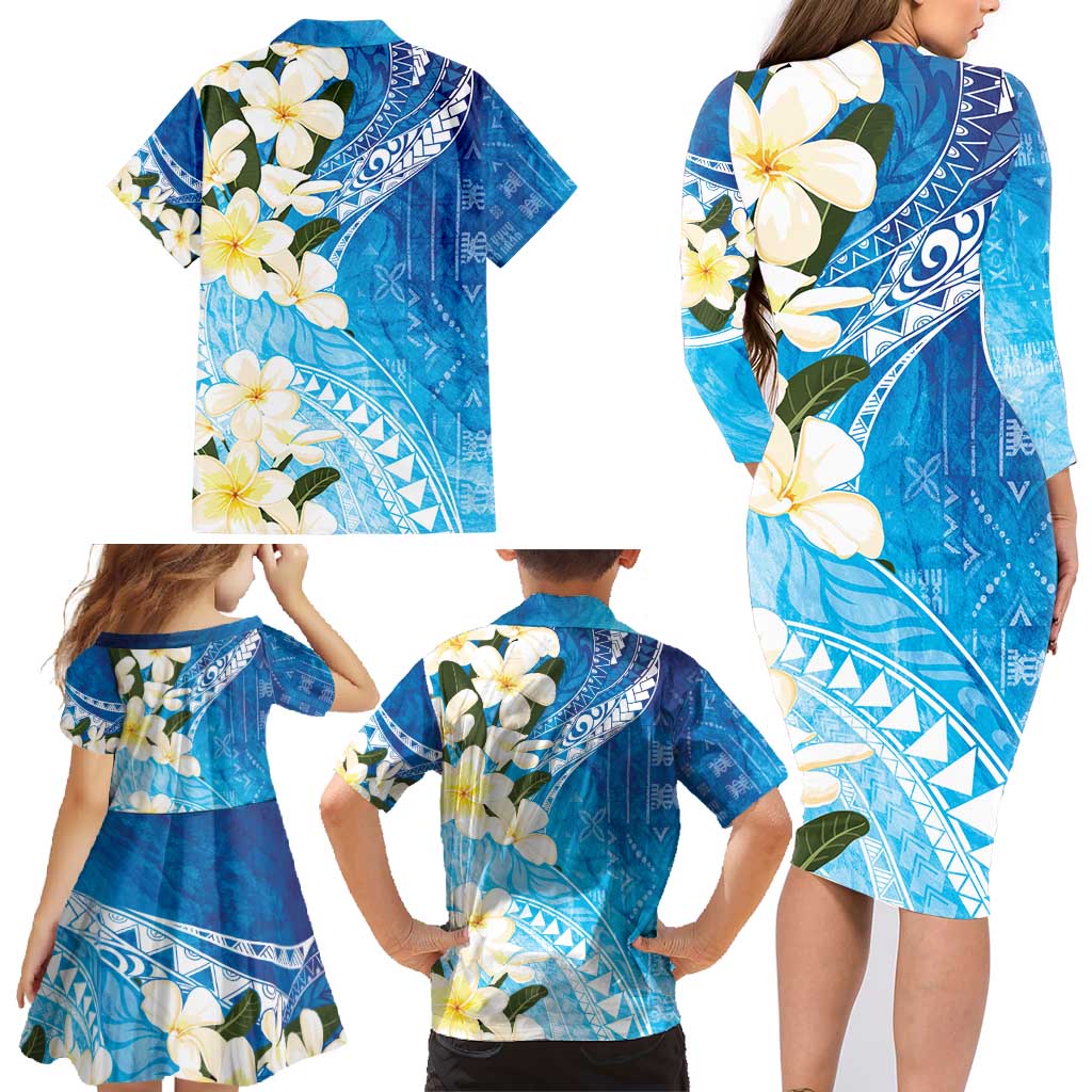 Aloha Hawaii Festive Family Matching Long Sleeve Bodycon Dress and Hawaiian Shirt Frangipani Lace Classic - Oceanic LT7 - Polynesian Pride