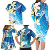 Aloha Hawaii Festive Family Matching Long Sleeve Bodycon Dress and Hawaiian Shirt Frangipani Lace Classic - Oceanic LT7 - Polynesian Pride