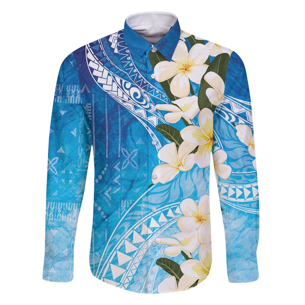 Aloha Hawaii Festive Family Matching Mermaid Dress and Hawaiian Shirt Frangipani Lace Classic - Oceanic LT7 Dad's Shirt - Long Sleeve Navy - Polynesian Pride