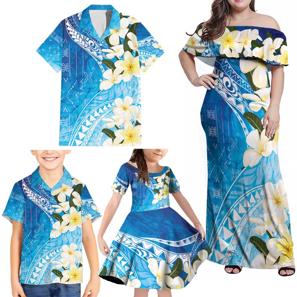 Aloha Hawaii Festive Family Matching Off Shoulder Maxi Dress and Hawaiian Shirt Frangipani Lace Classic - Oceanic LT7 - Polynesian Pride
